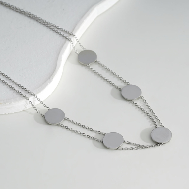 Wholesaler Eclat Paris - Silver Double Chain Choker Necklace with Disc Pendant