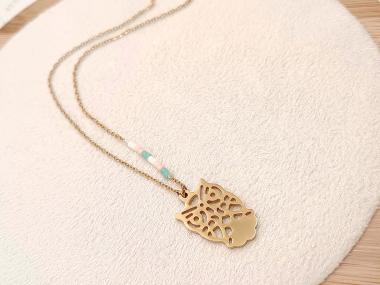 Wholesaler Eclat Paris - Pink necklace with owl pendant and stones