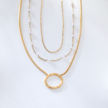 Wholesaler Eclat Paris - Triple pearl and round chain necklace