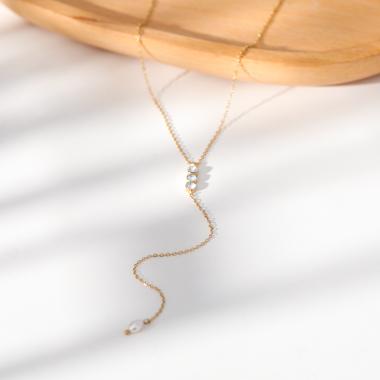 Großhändler Eclat Paris - Dreifache Strass-Halskette in Y-Form mit einer Perle