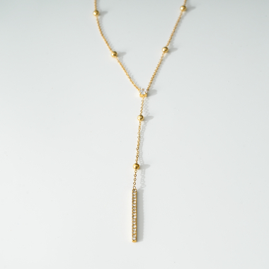 Großhändler Eclat Paris - Goldene Y-förmige Halsketten mit Kugeln und baumelndem Strassstein