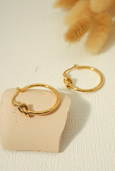 Wholesaler Eclat Paris - Golden hoop earrings with bow