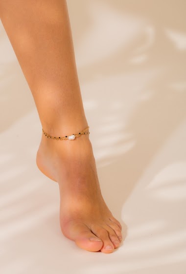 Wholesalers Eclat maybijou - Double ankle chain with white pearl