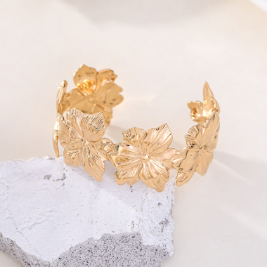 Wholesaler Eclat Paris - Adjustable gold flower bangle