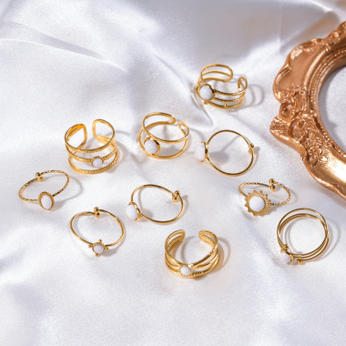Mayorista Eclat Paris - Set de 10 anillos con piedras blancas
