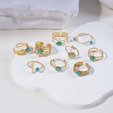 Wholesaler Eclat Paris - Set of 10 rings with blue stones