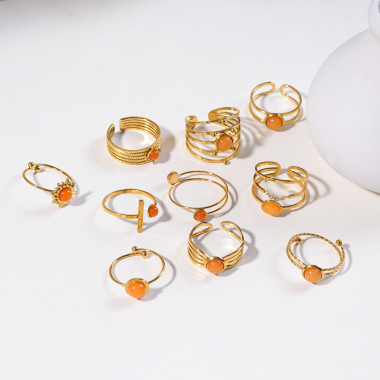 Großhändler Eclat Paris - Set mit 10 Ringen mit orangefarbenen Steinen