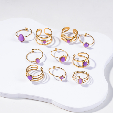 Großhändler Eclat Paris - Set mit 10 Ringen mit lila Steinen