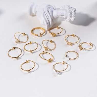 Wholesaler Eclat Paris - Set of 12 thin rhinestone rings