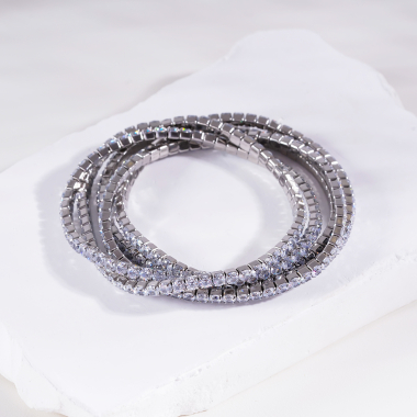 Grossiste Eclat Paris - Lot de 5 bracelets élastiques argentées avec strass blancs
