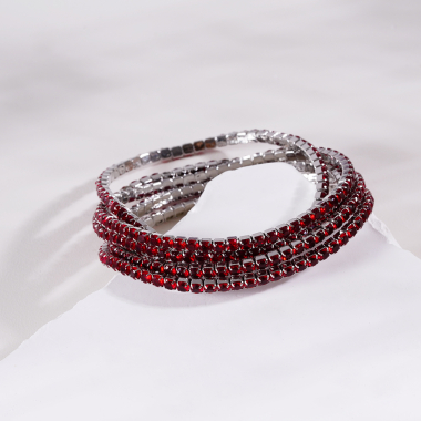 Großhändler Eclat Paris - Set aus 5 silbernen elastischen Armbändern mit roten Strasssteinen