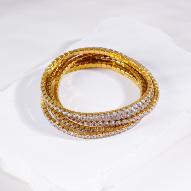 Wholesaler Eclat Paris - Set of 5 gold elastic bracelets with white rhinestones