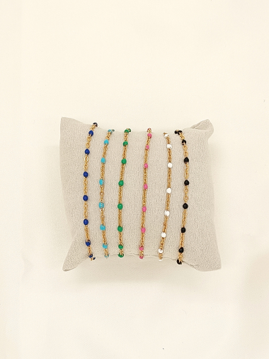 Wholesaler Eclat Paris - Set of 6 colorful gold chain bracelets on cushion