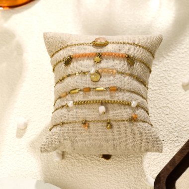 Wholesaler Eclat Paris - Set of 6 salmon-colored gold chain bracelets