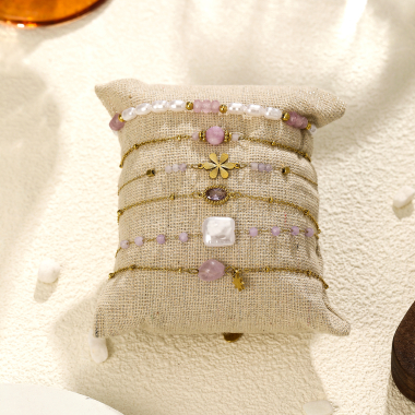 Mayorista Eclat Paris - Set de 6 pulseras de piedras rosas