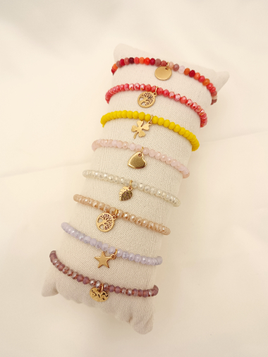 Grossiste Eclat Paris - Lot de 8 bracelets élastiques couleurs chaudes avec présentoir