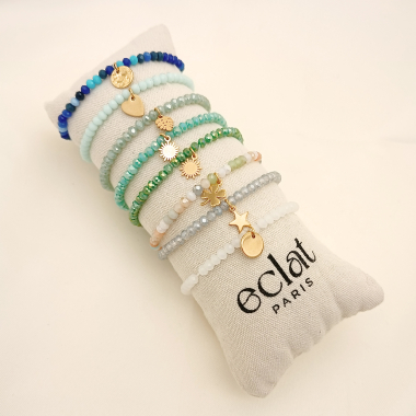 Grossiste Eclat Paris - Lot de 8 bracelets élastiques couleurs froides avec présentoir