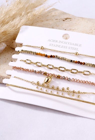 Grossiste Eclat Paris - Lot de bracelets avec pierres marrons