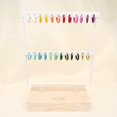 Wholesaler Eclat Paris - White display with 12 pairs of colorful earrings