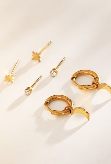 Wholesaler Eclat Paris - Triple pair of moon hoop earrings