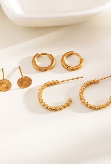 Wholesaler Eclat Paris - Triple pair of hoop earrings