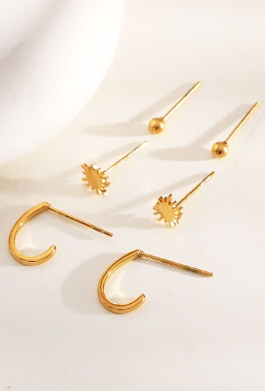 Wholesaler Eclat Paris - Triple Pair of Star and Dot Earrings