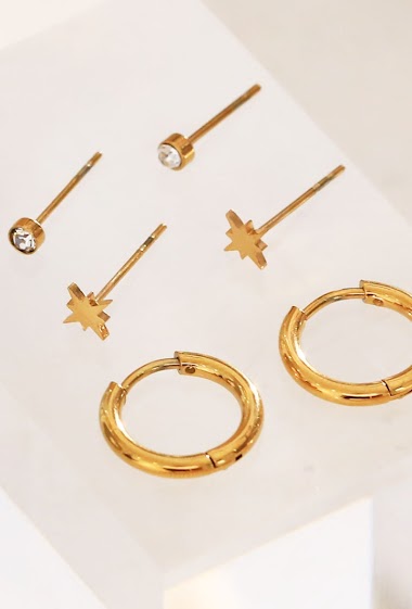 Wholesaler Eclat Paris - Triple pair of star earrings