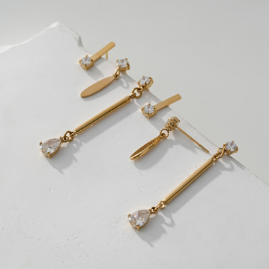 Wholesaler Eclat Paris - Three Pairs of Gold Cubic Zirconia Earrings
