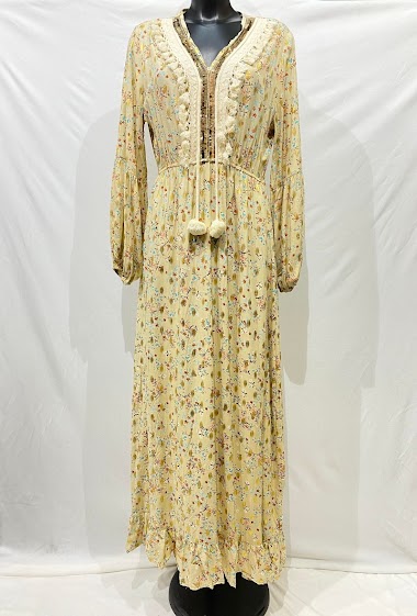 Wholesaler M&D FASHION - Long dress with pompoms and golden prints