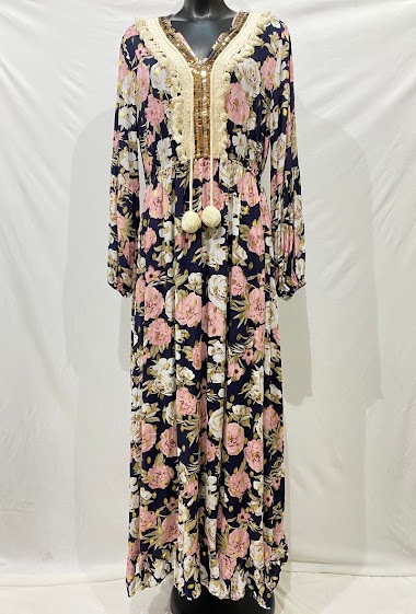 Mayorista M&D FASHION - Long dress with pompoms and golden prints