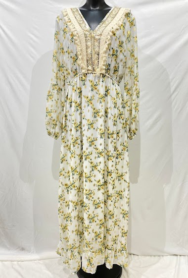 Grossiste M&D FASHION - Robe longue à pompons et imprimés dorés