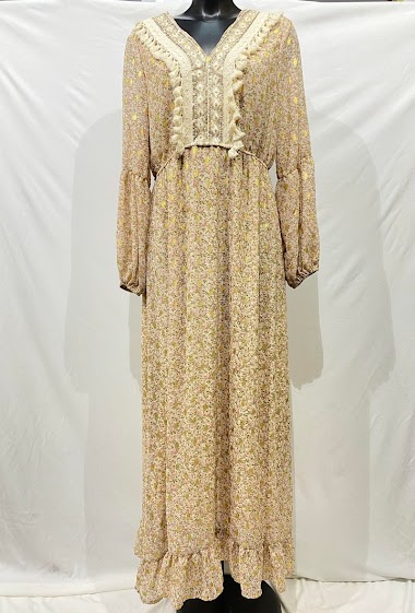 Großhändler M&D FASHION - Long dress with pompoms and golden prints