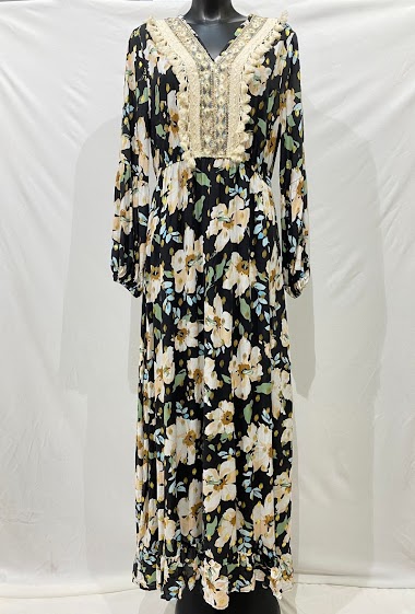 Wholesaler M&D FASHION - Long dress with pompoms and golden prints