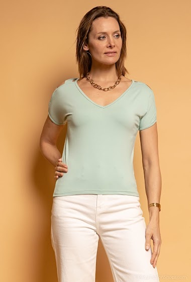 Wholesaler Mela Mode Paris - V-neck t-shirt with stripes on the shoulders