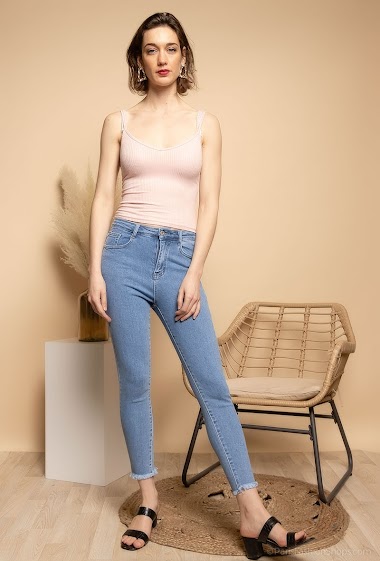 Grossiste Alina - Jeans skinny à bords bruts
