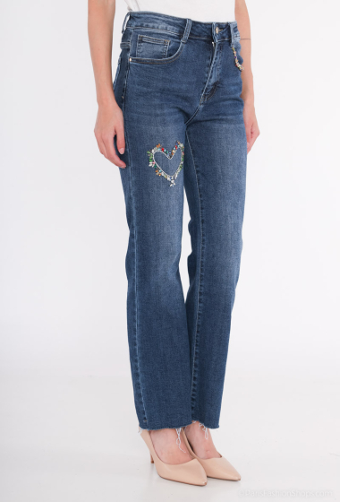 Maïa Boutique Dazzling Heart Rhinestone Denim Jeans | Stylish & Comfortable L