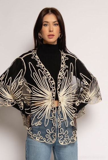 Grossiste Melena Diffusion - Kimono transparent à broderie pailletée