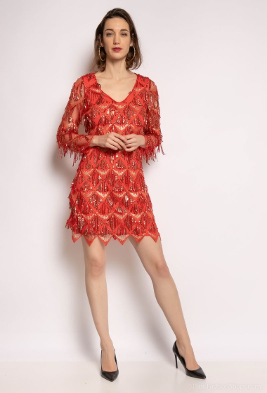 Wholesaler Melena Diffusion - Embroidered dress with sequin fringes