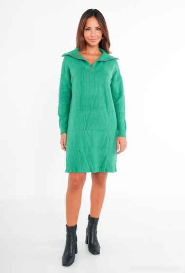 Großhändler Melena Diffusion - Pulloverkleid mit hohem Kragen und Reißverschluss