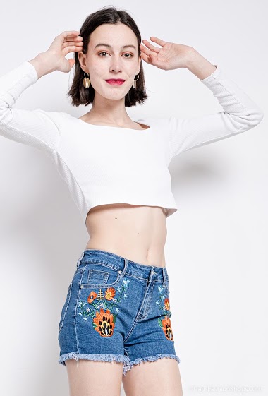 Wholesaler Melena Diffusion - Denim shorts with embroideries