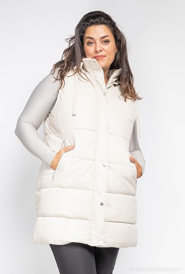 Wholesaler Melya Melody - Sleeveless hooded faux leather down jacket