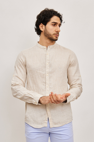 Wholesaler Mentex Homme - Light plain linen shirt with mandarin collar