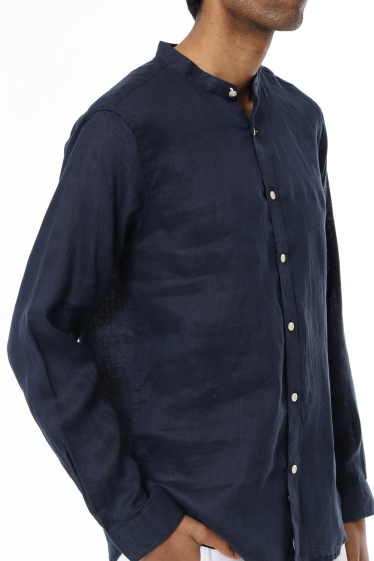 Mayorista Mentex Homme - Camisa ligera de lino lisa con cuello mao