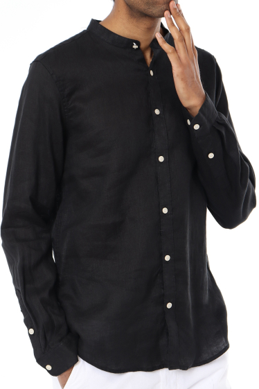 Wholesaler Mentex Homme - Light plain linen shirt with mandarin collar
