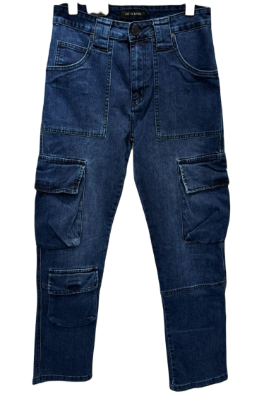 Wholesaler Mentex Homme - Men's blue washed effect cotton cargo jeans with multi-pockets