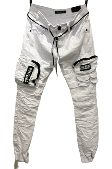 Wholesaler Mentex Homme - Men's white faded effect cargo jeans