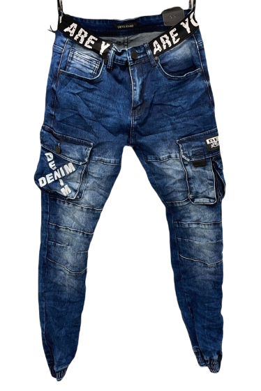 Wholesaler Mentex Homme - Men's blue faded effect cargo jeans