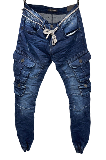 Wholesaler Mentex Homme - Men's blue faded effect cargo jeans