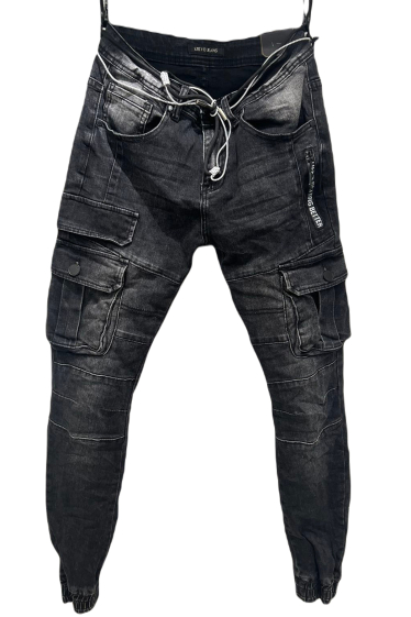 Wholesaler Mentex Homme - Men's black faded effect cargo jeans