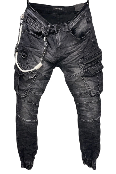 Wholesaler Mentex Homme - Men's black faded effect cargo jeans